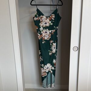 Green Floral V-Neck Slip Dress